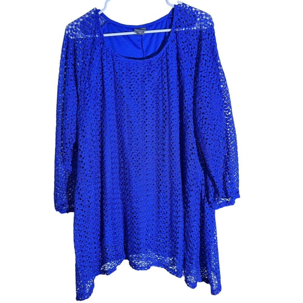 Covington Woman 3X Royal Blue Crochet Lace Tunic Blouse